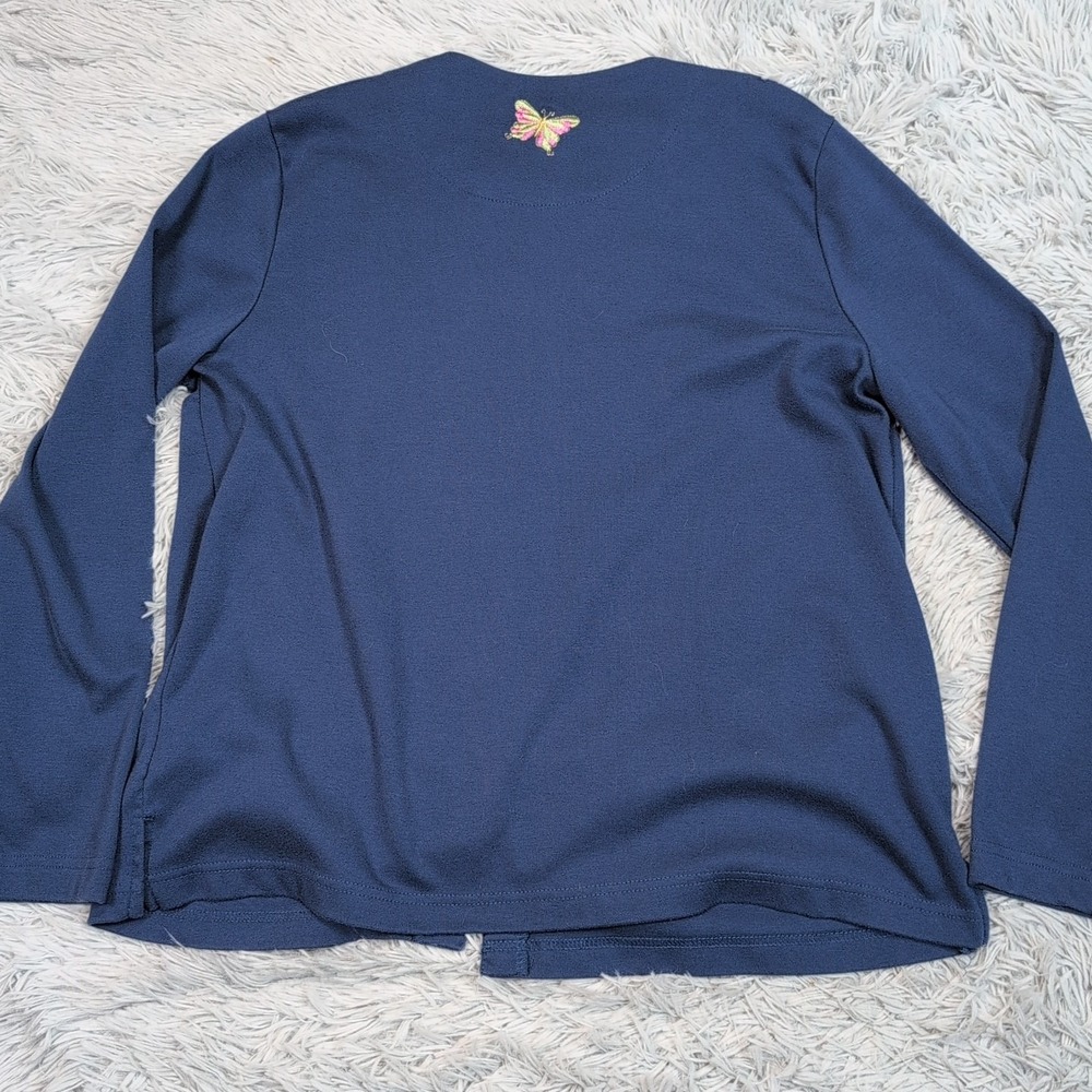 Breckenridge Sweater Womens L Blue Cardigan Button Up Embroidery Butterfly - Picture 2 of 11